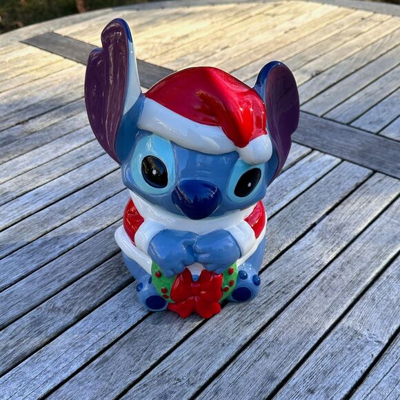DISNEY Lilo & Stitch Christmas Wreath Cookie Jar or Candy Container Holiday NEW - Picture 8 of 12